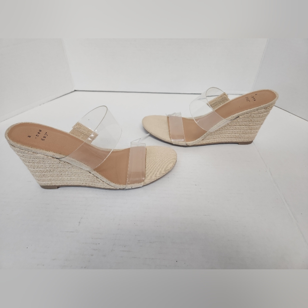 A New Day Ansel Espadrille Wedge Sandels Clear Vinyl Straps Womens 7.5